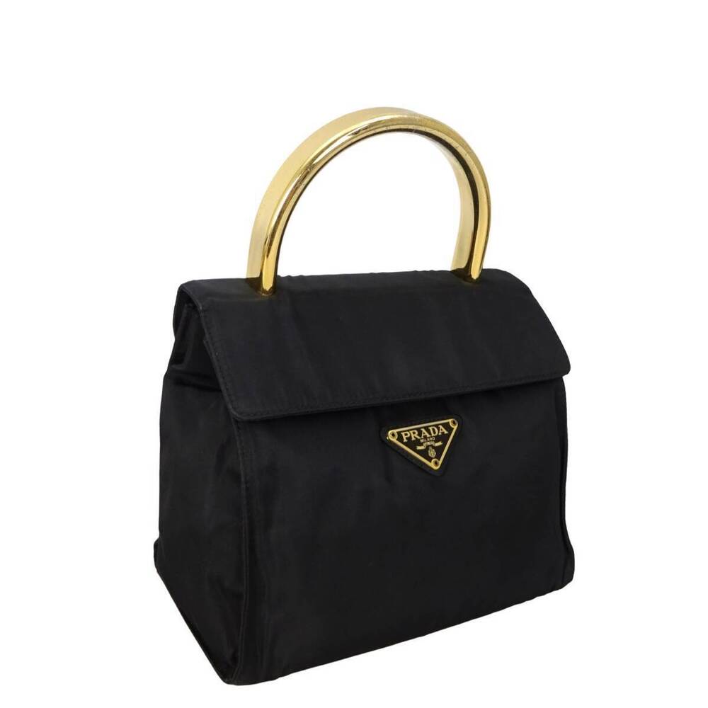 Prada Top Handle Bag Triangle Black Gold Handbag